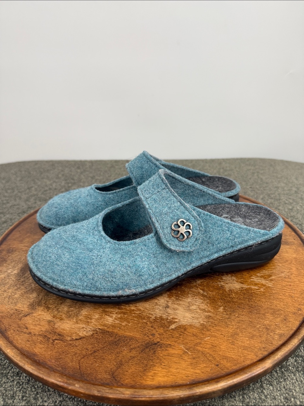 Finn Comfort Shoes Wm 42 Brig Aqua Wollfilz Comfortable Slip-On Mary Jane Mules